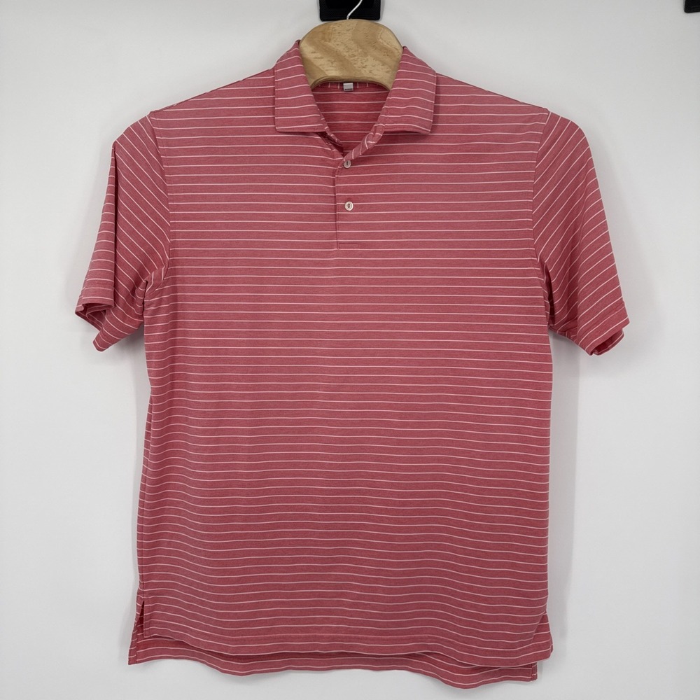 Peter Millar Summer Comfort Polo Shirt Golf Performance Stretch Striped Pink L
